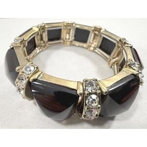 Sparkling Stretch Bracelet Black Faceted Crystal Gold Tone